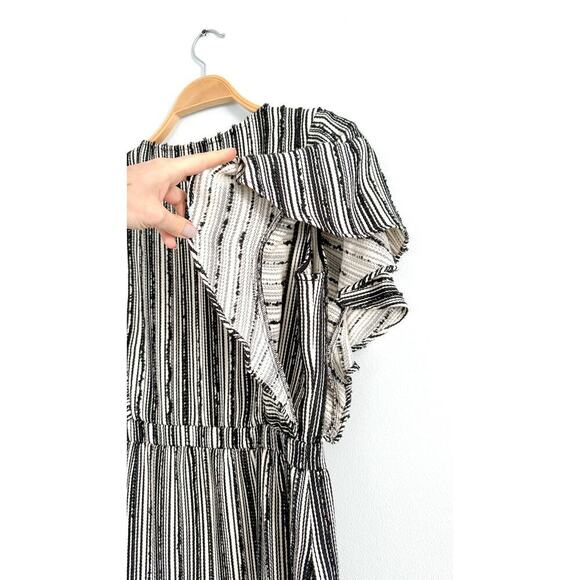 LoveShackFancy Black Cream Textured Flutter Sleeve Mini Wrap Style Dress - Picture 4 of 8